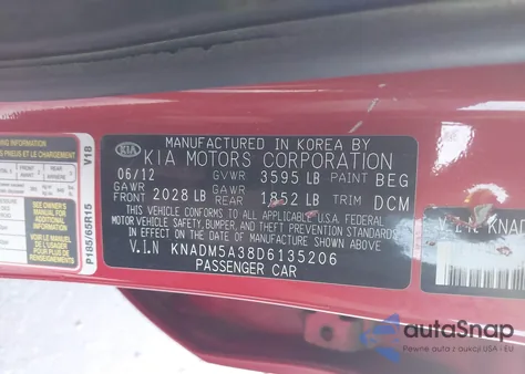 2013 Kia Rio Lx from USA, damaged, VIN KNADM5A38D6135206